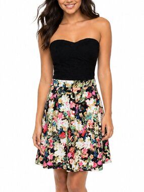 Target Whimsygoth Black Lace Floral Strapless Skater Dress Medium